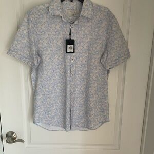 NWT Bugatchi Light Blue and White Short-Sleeve Button-Down Shirt $199